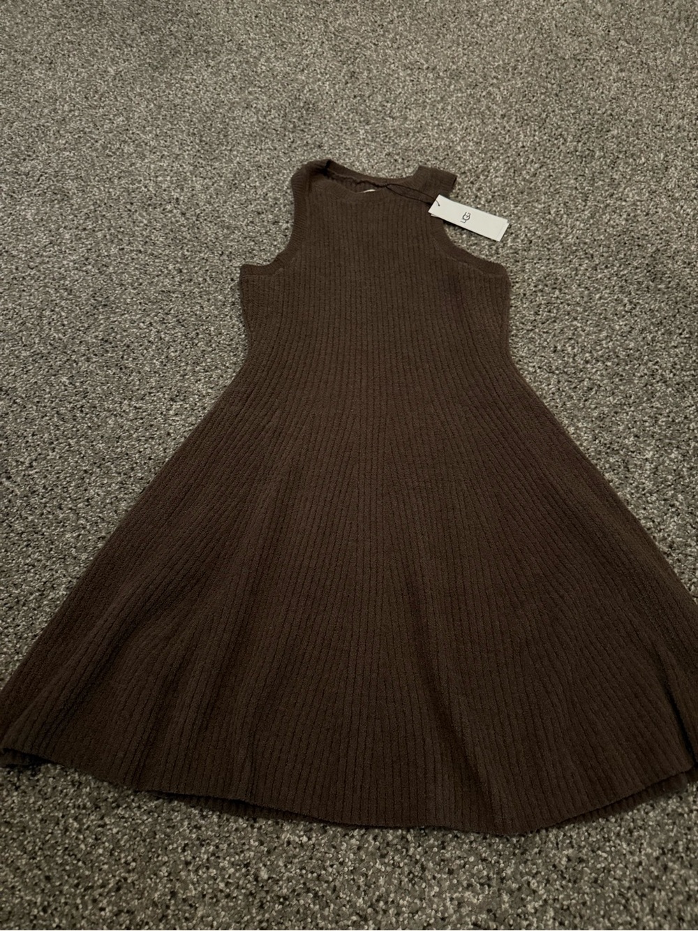 UGG Ribbed Knit Flared Sleeveless Dress in Brown